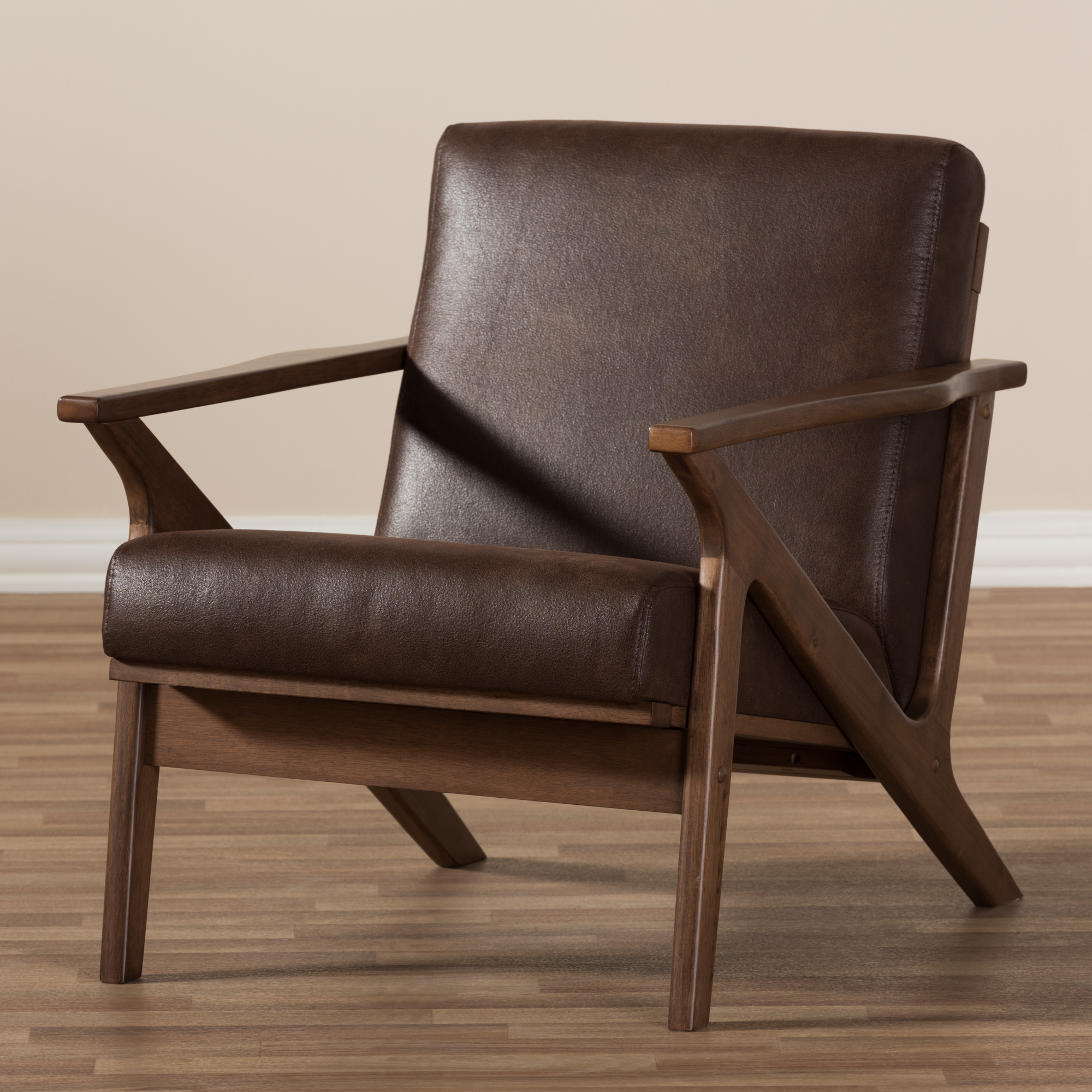 Bianca Mid-Century Modern Faux Leather Walnut-Finished Wood Accent